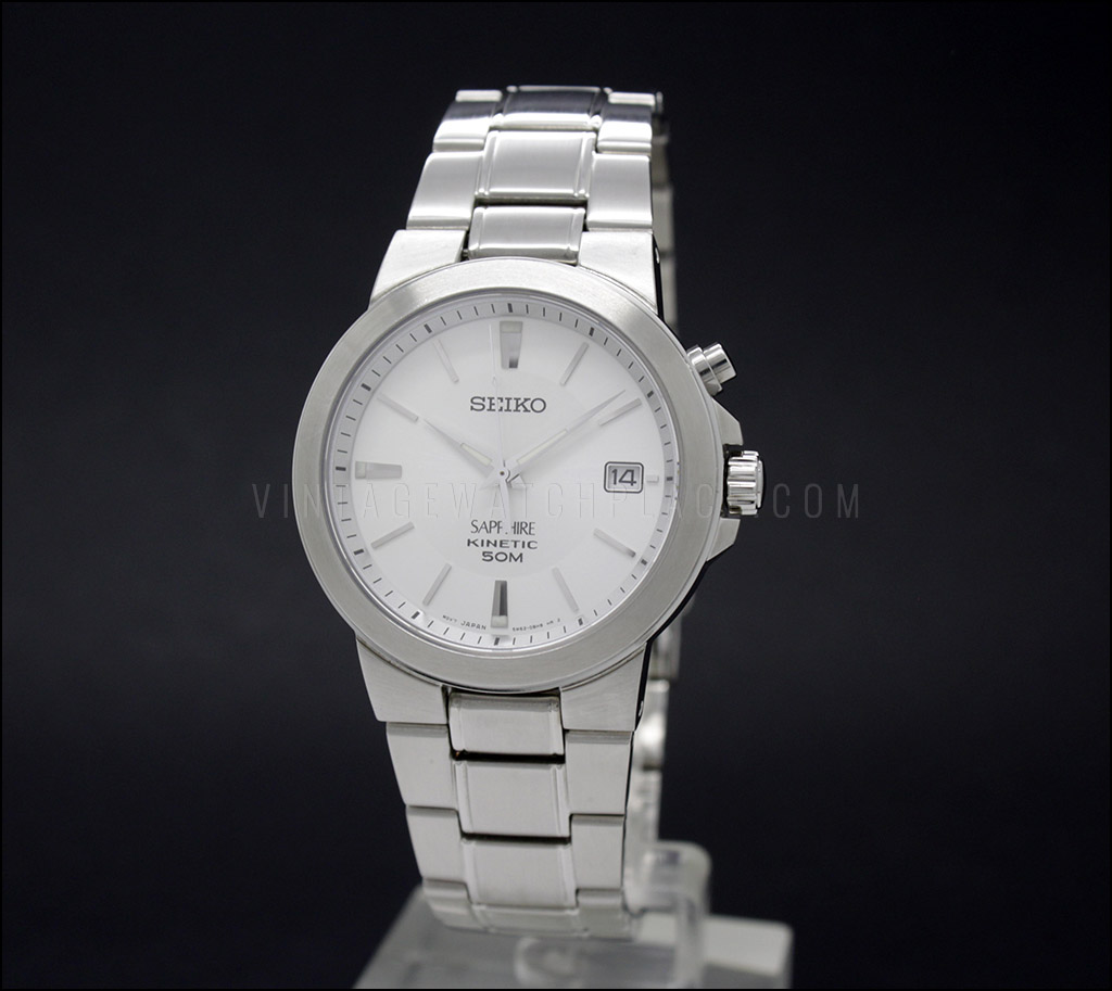 SEIKO KINETIC SAPPHIRE 50M watch NOS 5M62-0BD0 New Capacitor stainless  steel , Sapphire crystal