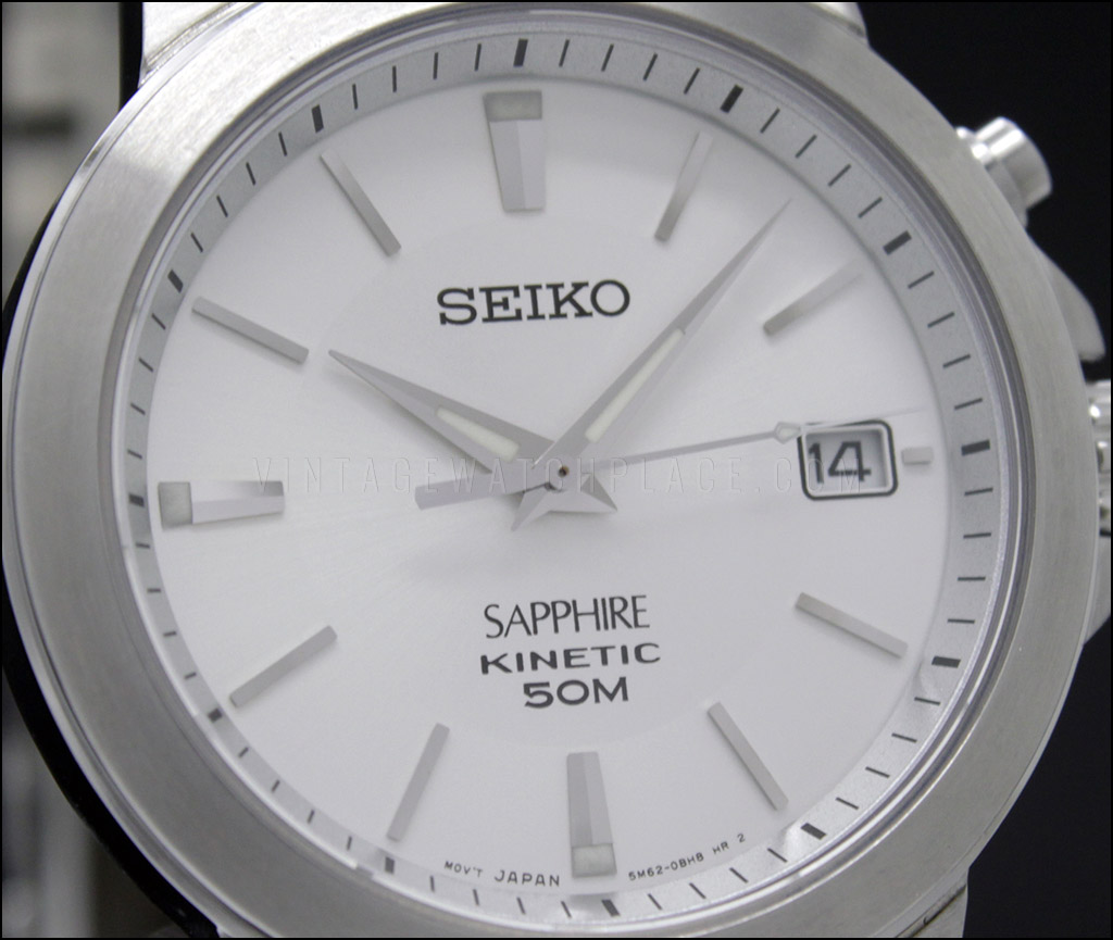 SEIKO KINETIC SAPPHIRE 50M watch NOS 5M62-0BD0 New Capacitor stainless  steel , Sapphire crystal