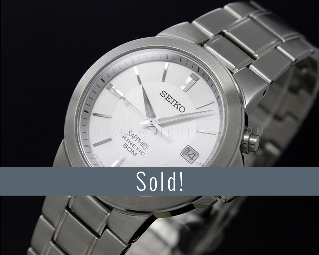 SEIKO KINETIC SAPPHIRE 50M watch NOS 5M62-0BD0 New Capacitor stainless  steel , Sapphire crystal