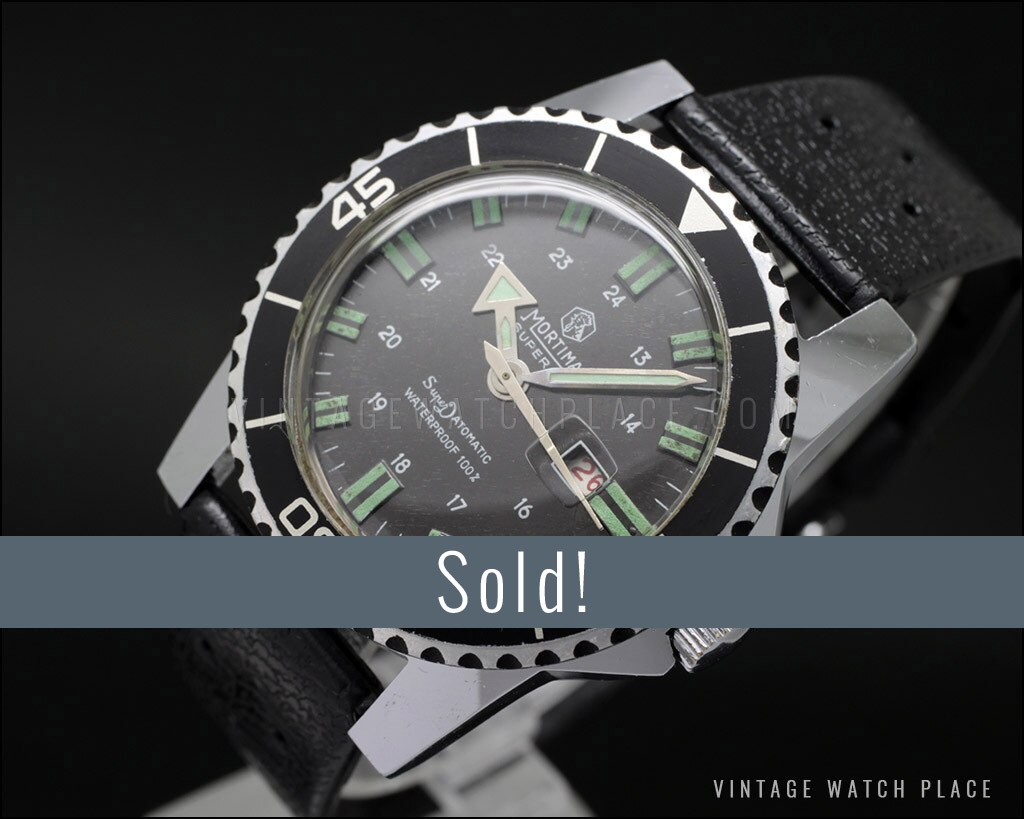 New Old Stock Mortima Diver's vintage mechanical watch, black dial