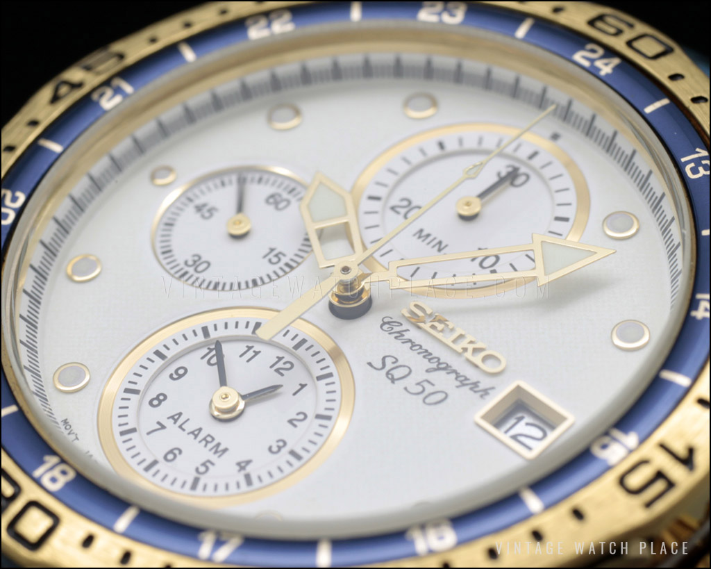New Old Stock Seiko SQ 50 Quartz Chronograph Alarm vintage watch, calendar,  7T32-7C70, luminous dial!, 100% original.