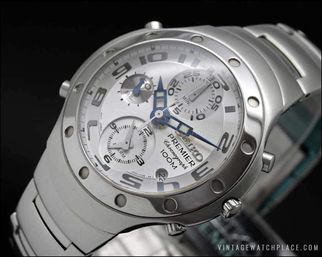 New Old Stock SEIKO PREMIER CHRONOGRAPH Alarm 7T32-7H80 retro quartz watch  NOS