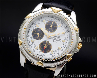 New Old Stock Pulsar by Seiko Chronograph world timer vintage