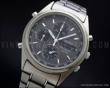 1997 Seiko Titanium Quartz Chronograph vintage watch, dark