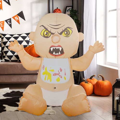 4 Feet High Halloween Inflatable Sitting Baby for Halloween Decoration with Build-in White LED Lights Blow Up