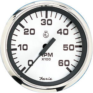 Faria Spun Silver 4" Tachometer (6000 RPM) (Gas Inboard & I/O) Faria Spun Silver 4" Tachometer (6000 RPM) (Gas Inboard & I/O)