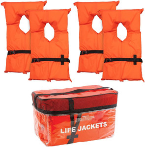 Basic Orange Life Jacket Airhead Keyhole Adult Type II , 4-Pack, Orange