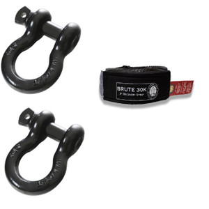 Overland VS Recovery Kit - (1) 30,000 lb Tow Strap and (2) Black Shackles-19-0969: