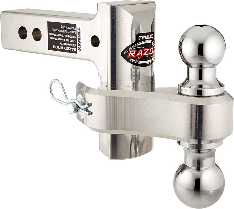 Trimax TRZ4ALRP 4" Aluminum Adjustable Hitch with Dual Hitch Ball and Receiver Adjustment Pin, Silver