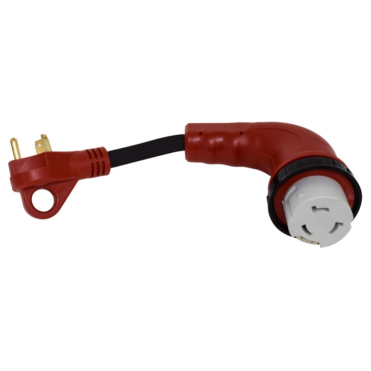 Valterra Mighty Cord 90Â° Detachable 12" Adapter Cord - 30AM to 50AF, Red