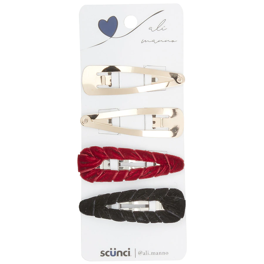 50 Units of Scunci x Ali Manno Snap Clip Barrettes - 2 Metal + 2 Velvet Wrapped - 4.0ea - MSRP $500 - Like New (Lot # 102-LK665111)