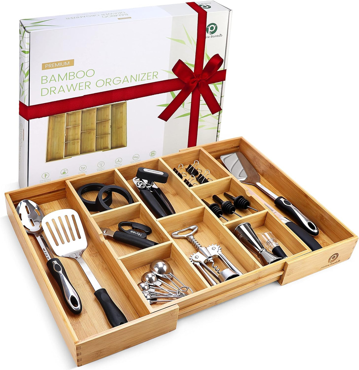 108 Units of Pristine Bamboo Expandable Drawer Organizers - 10 Compartments - MSRP $8,152 - Brand New (Lot # BN732905)