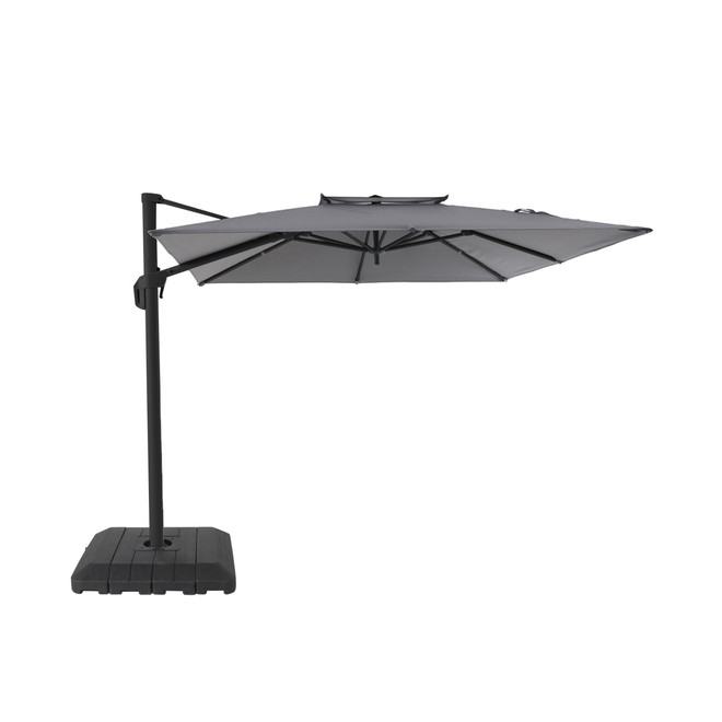 9 units of allen + roth 10-ft Dark Grey Offset Patio Umbrella with Crank Mechanism and Base Included - MSRP $4,491 - Like New (Lot # 742801)