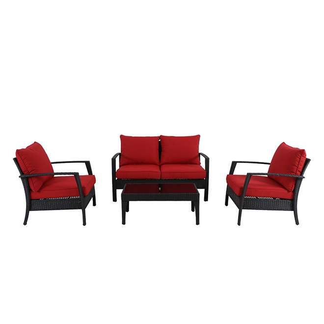 2 Units of allen + roth Addison 4-Piece Black Metal Frame Patio Conversation Set with Red Olefin Cushion Included - MSRP $1,598 - Like New (Lot # LK750503)
