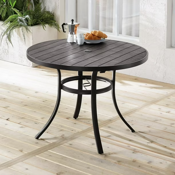 15 units of HOMETRENDS Patio Faux Wood Dining Table - Brown - MSRP $1,920 - Like New (Lot # 834058)