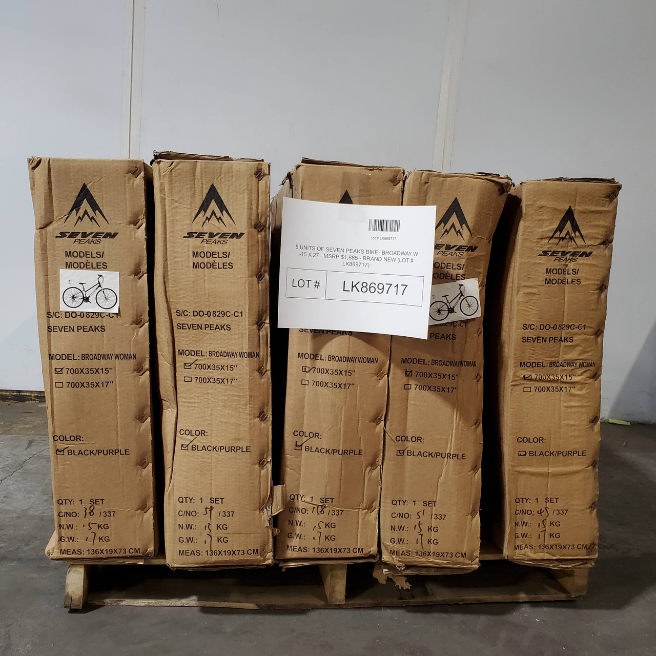 5 Units of Seven Peaks Bike- Broadway W -15 X 27 (Black & Purple) - MSRP $1,885 - Like New (Lot # LK869717)