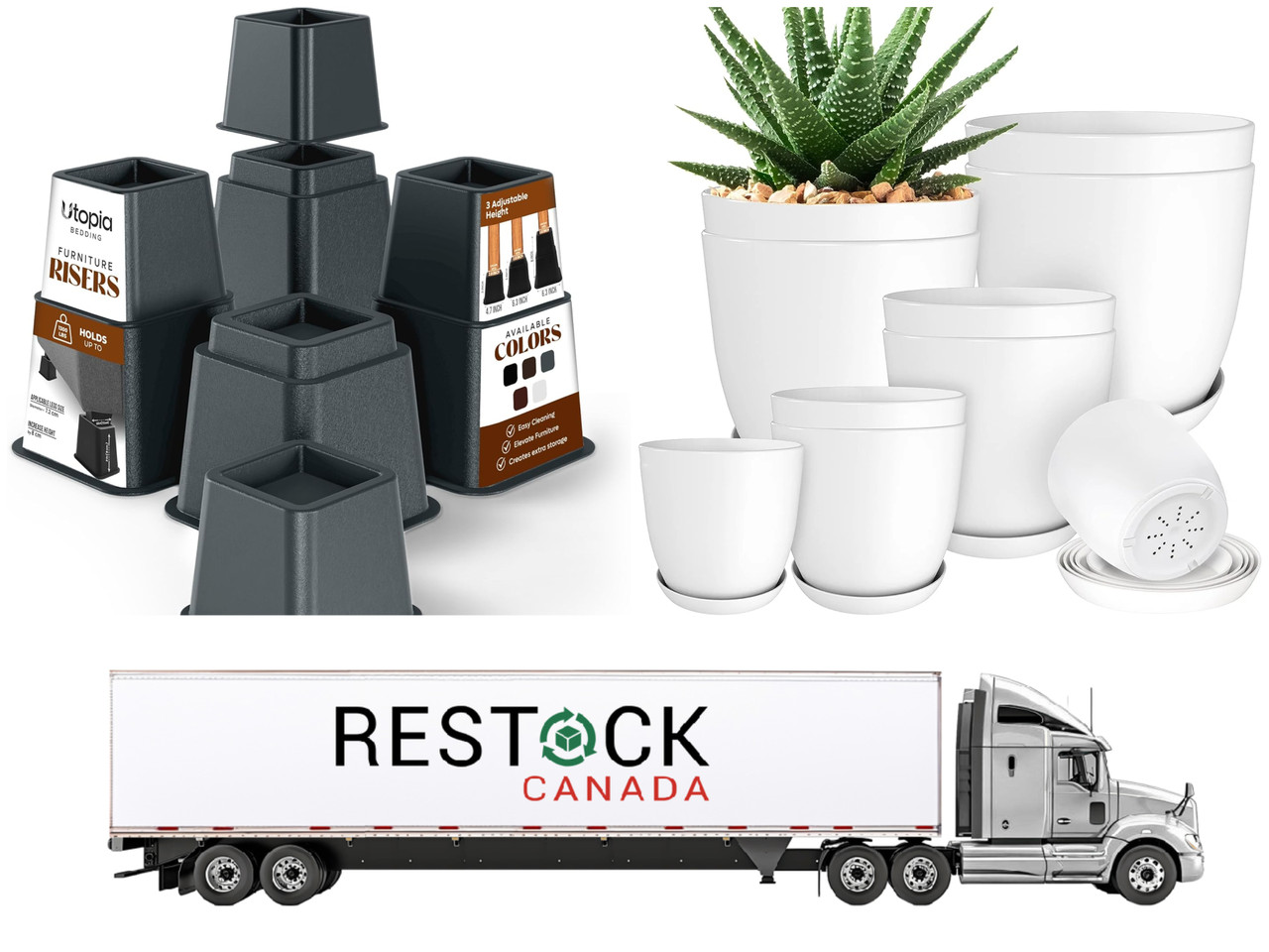 619 units of Bed Furniture Risers & Plastic Plant Pots - MSRP $16,683 - Returns (Lot # TK53132)