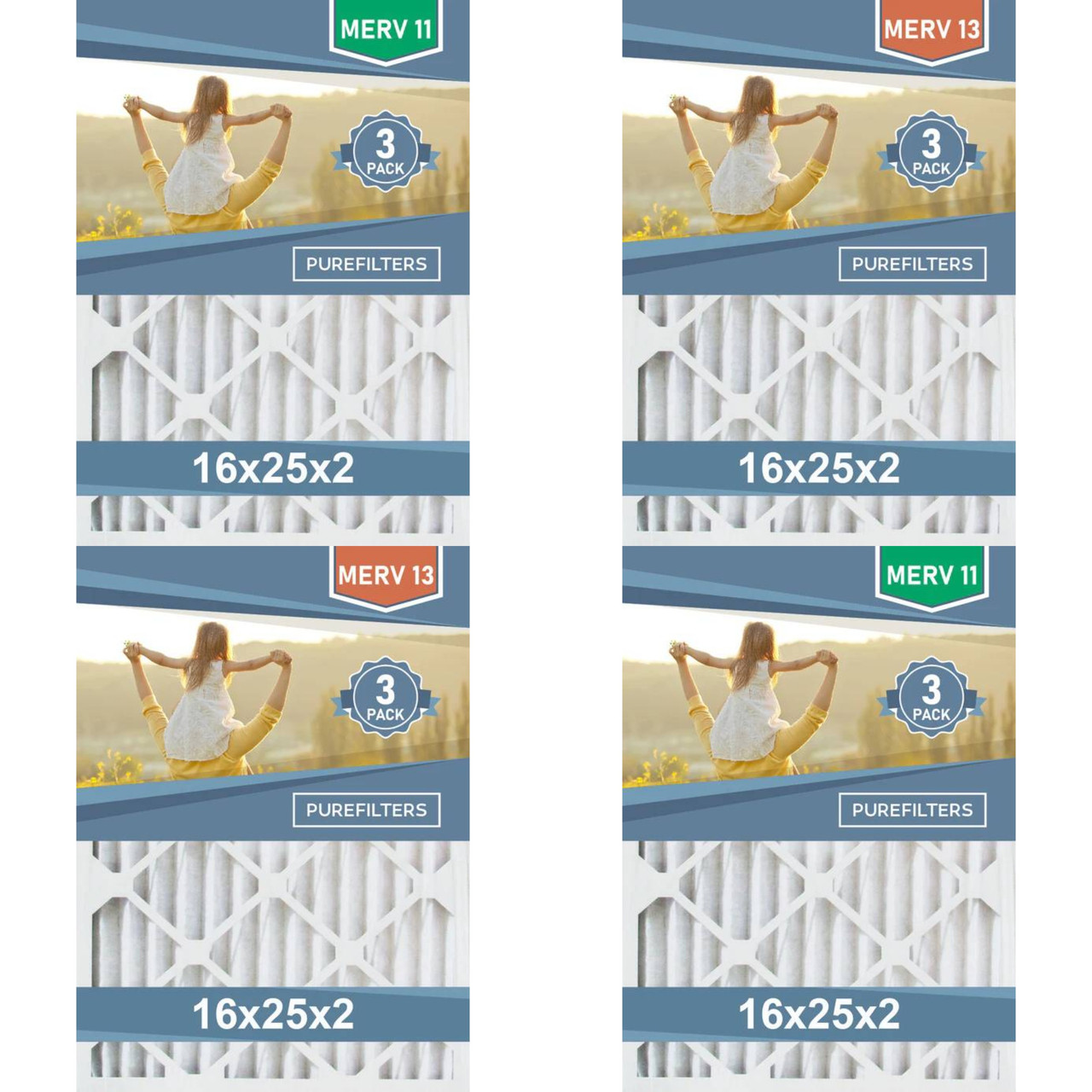 180 units of Pleated 16x25x2 Furnace Filters - MERV 11 & MERV 13 (Packs of 3) - MSRP $10,875 - Brand New (Lot # 103-983006)