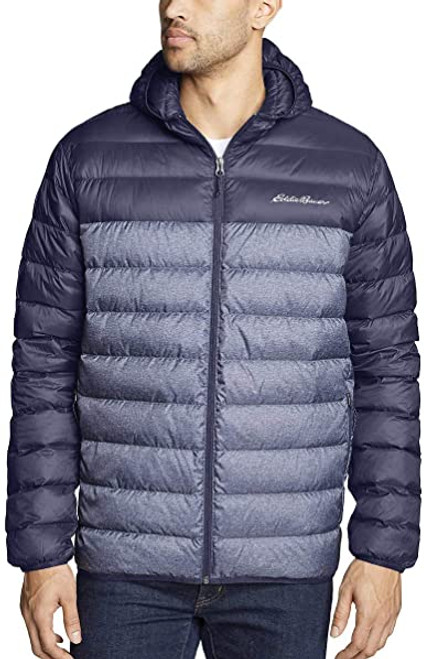 7 Units of Eddie Bauer Cirruslite Down Hooded Jacket - Large - Blue - MSRP  525$ - Brand New (Lot # CP565217)