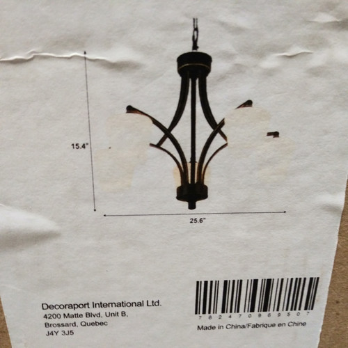 1 Unit of 5-Light Black Wrought Iron Chandelier with Cloth Shades (DK-8025-5X)	 - MSRP 208$ - Brand New (Lot # CP567711)