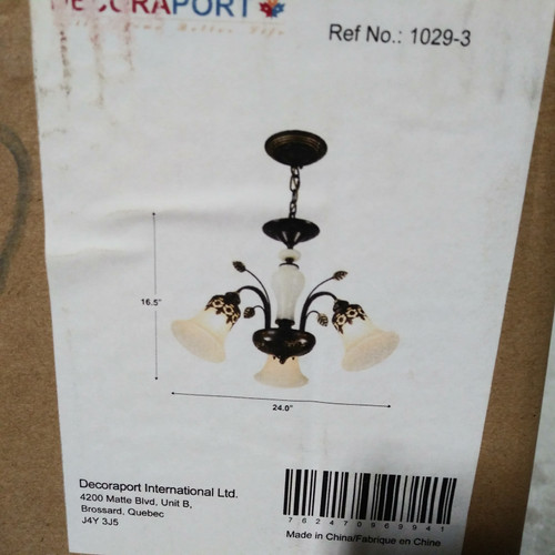 1 Unit of 3-Lights Chandelier With Glass Shades (1209-3) - MSRP 110$ - Brand New (Lot # CP567713)