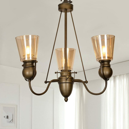 1 Unit of 3-Light Copper Iron Modern Chandelier with Glass Shades (HKP31252-3)	 - MSRP 216$ - Brand New (Lot # CP572923)