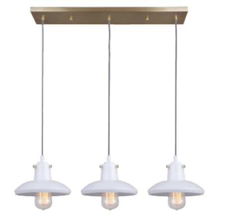 1 Unit of Canarm Meira 3-Light 29.75"W Linear Pendant - Polished Brass / White - MSRP 256$ - Brand New (Lot # CP573608)