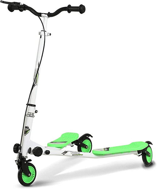 1 Units of Uenjoy Kids Swing Scooter 3 Wheels Foldable Swing Car Y Wiggle - white/green - MSRP $100 - Brand New (Lot # 104-BN647601)