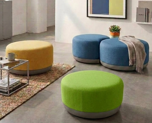 4 Units of Haworth Openest Chick Pouf - Round Fabric Seat (Various Colors) - MSRP $6,000 - Like New (Lot # LK967601)