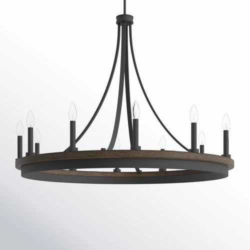 12 units of Marconi 12 - Candle Style Wagon Wheel Chandeliers - Weathered Walnut - MSRP $8,160 - Brand New (Lot # 945002)