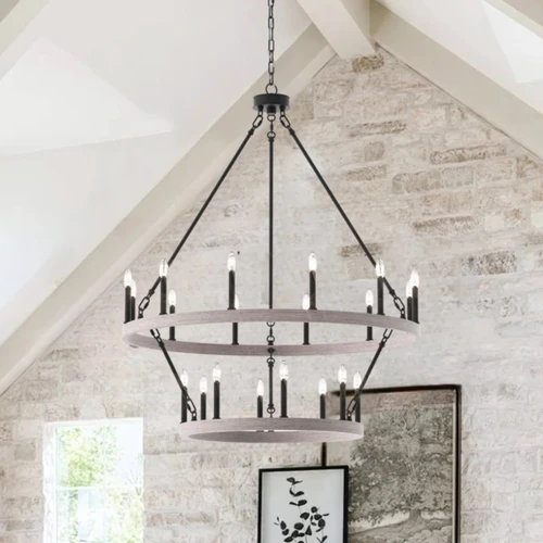 14 units of Adriana 20 - Wagon Wheel Chandeliers - Driftwood - MSRP $9,100 - Brand New (Lot # 951114)