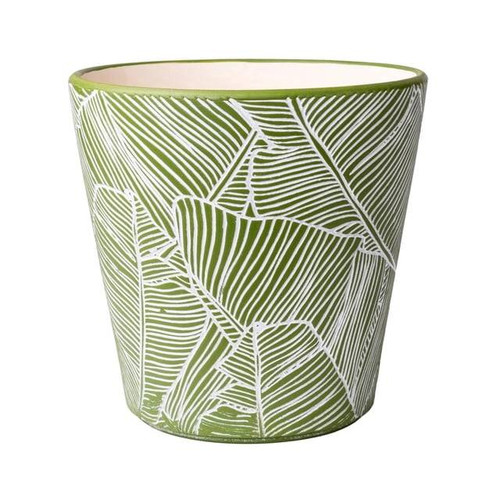 432 Units of Hometrends 6" Ceramic Round Leaf Planters (Pot-Green) - MSRP $3,448 - Brand New (Lot # BN988002)