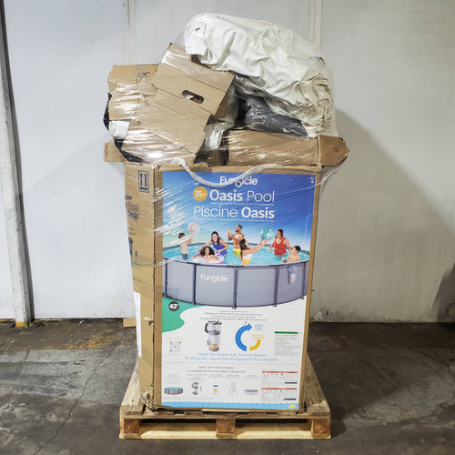 4 units of Funsicle 15ft Oasis Round Above Ground Frame Pools - Gray - MSRP $1,792 - Returns (Lot # 1013516)