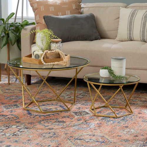 7 units of Glass Top Coffee Tables - Base Color Gold - MSRP $2,681 - Like New (Lot # 996910)