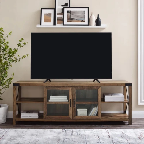 18 units of Larenda 70" 2-Door TV Stand for TVs up to 75" - Color Rustic Oak - MSRP $5,076 - Like New (Lot # 1031902)