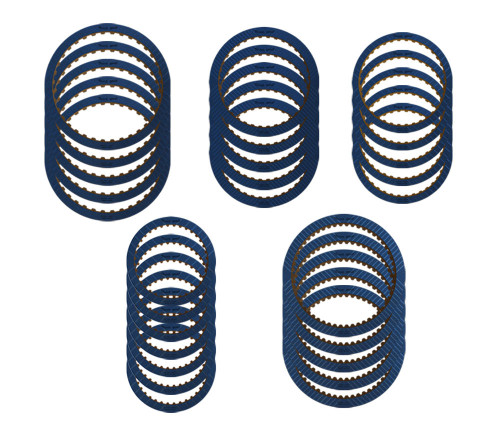 The Raybestos® Powertrain 2006-ON GM 6L90 transmission Gen2 Blue complete unit Clutch Pack® module features (6) R577855 2-6, (6) R577845 1-2-3-4, (6) R577835 Low/Reverse, (6) R577455 3-5 Reverse, (8) R577465 4-5-6 Gen2 blue friction clutch plates. Gen2 is a state-of-the-art, power absorbing clutch that performs with very low wear, excellent fatigue strength, high durability and quick shifts with little shock for even faster times that improves performance in the 6L80 transmission racing applications.