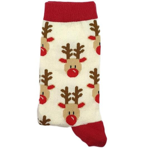 Reindeer Faces Socks (White) - Unisex