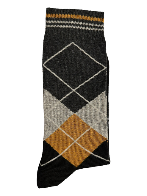 Charcoal Diamond Suit Socks Mustard & Grey (Mens) - white line
