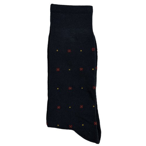 Navy Suit Socks Red Roses & Yellow Dots (Mens)