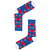 Blue socks with winged hearts, a fun and whimsical design for all occasions.