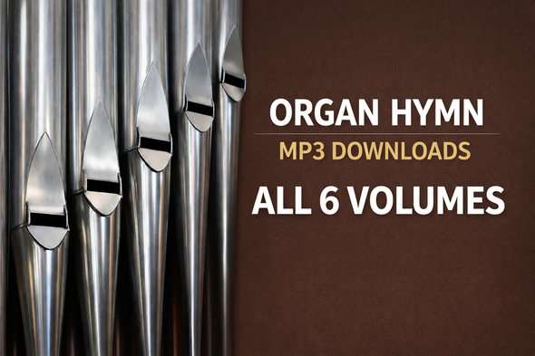 Complete collection of 150 pipe organ hymn accompaniment tracks in Standard High keys, Volumes 1 through 6, digital MP3 download.