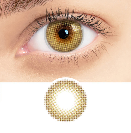 hazel eyes, brown colored contact