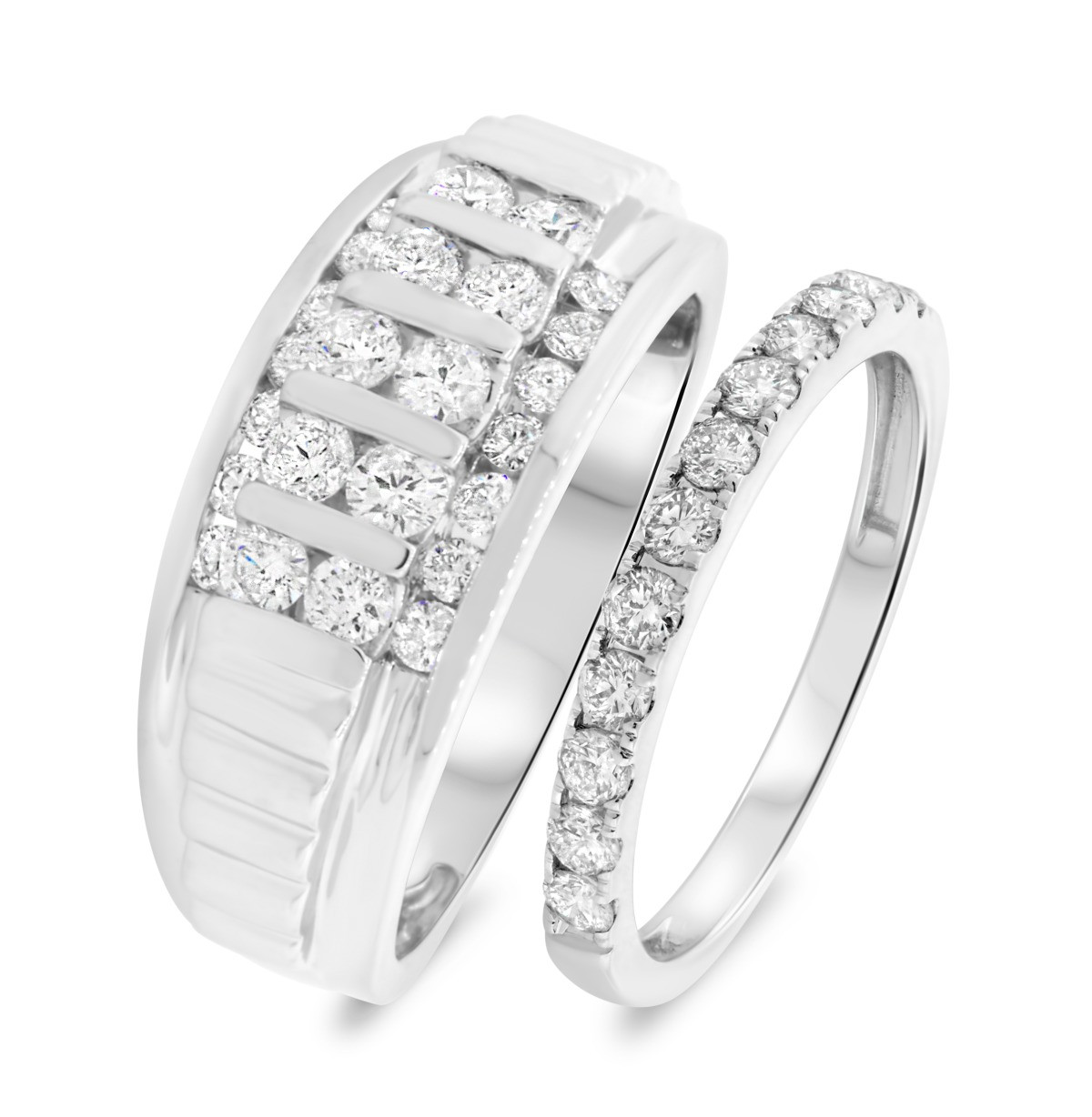Fleur 1 5/8 cttw His and Hers Matching Wedding Band Set 14K White