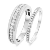 Photo of Harley 3/4 cttw Wedding Band Set 10K White Gold [WB432W]