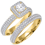 Photo of Shot Diva Collection Victorious 4 1/10 ct tw. Lab Grown Asscher Solitaire Diamond Bridal Ring Set 14K Yellow Gold [BR5903Y-Y095]