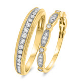 Photo of Anamarie 3/4 cttw His and Hers Matching Wedding Band Set 10K Yellow Gold [WB471Y]