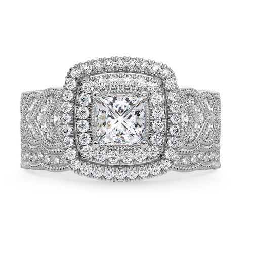 Photo of Zenevieva 2 ct tw. Princess Solitaire Diamond Bridal Ring Set Platinum [BR5023P-H090]