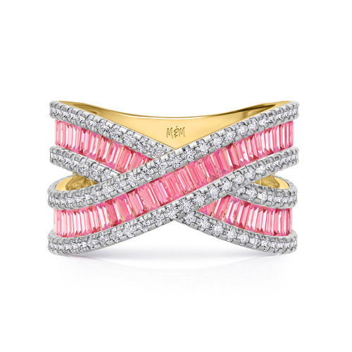 Photo of The Pink Flair Collection 1 1/2 Carat T.W. Lab Grown Sapphire and Diamond Ladies Wedding Band  14K Yellow Gold [BT5846YL]