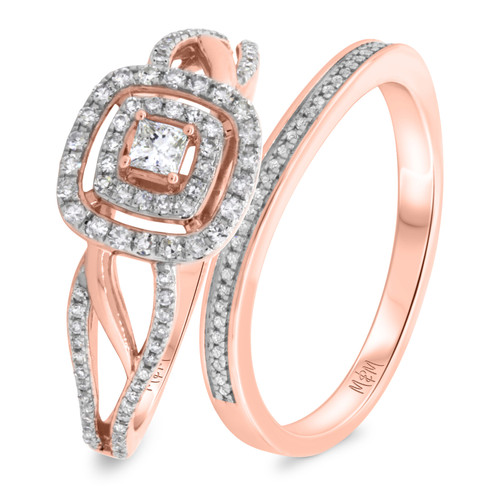 Photo of Amelia 5/8 cttw Princess Solitaire Bridal Set 14K Rose Gold [BR487R-C000]