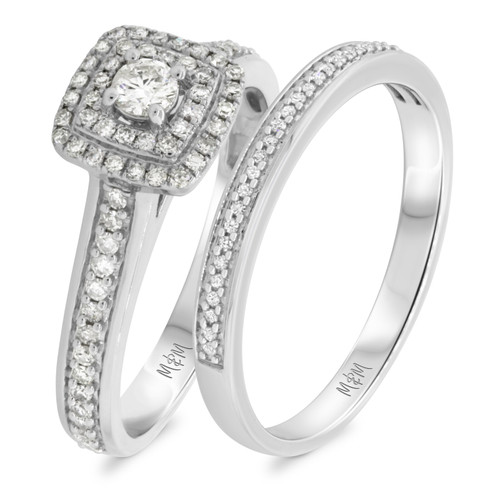 Photo of Louis 2/3 cttw Cushion Cluster Bridal Set 14K White Gold [BR498W-C000]